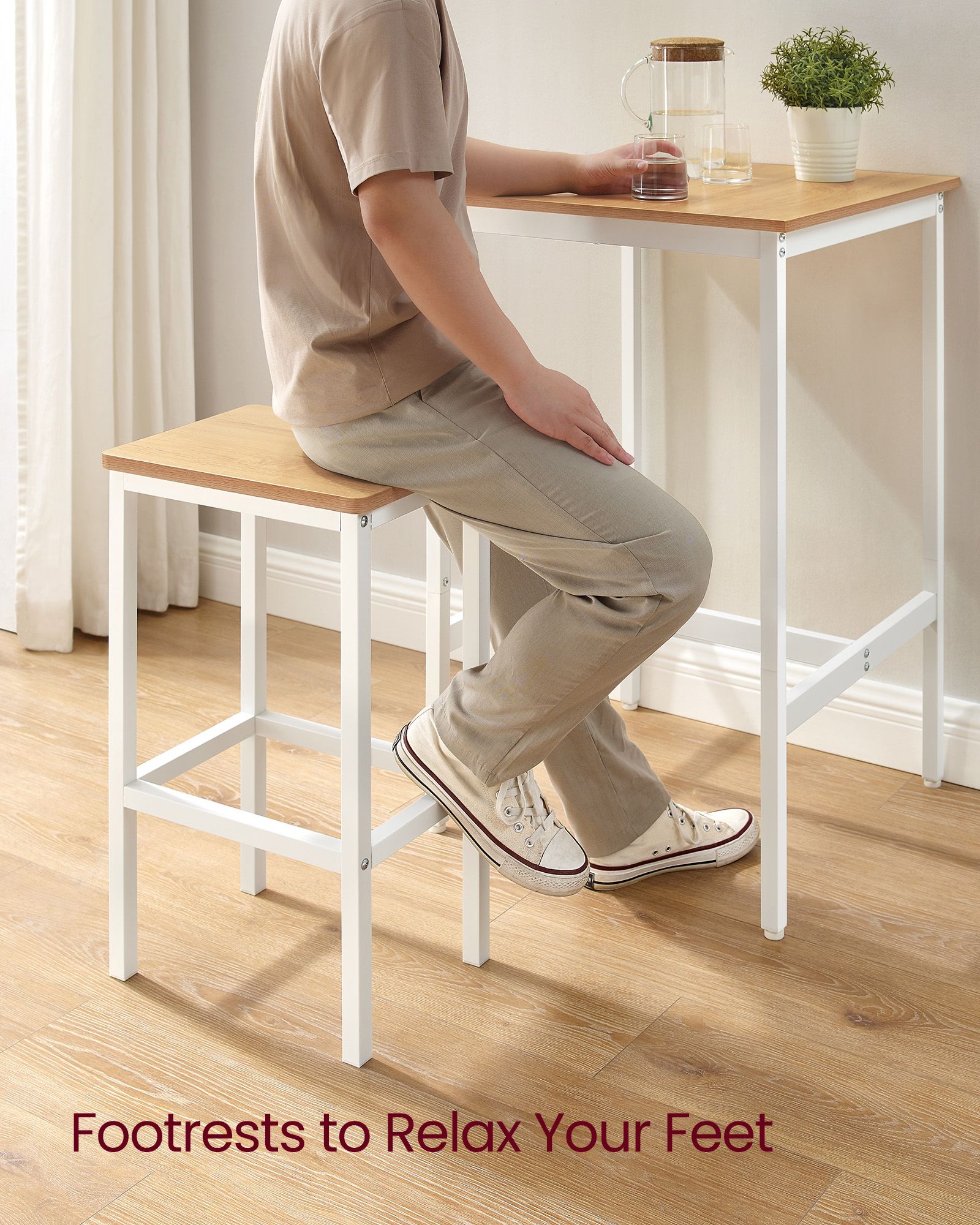 Square Bar Table Set – Wood – Golden Oak and Cloud White – Includes 2 Bar Stools