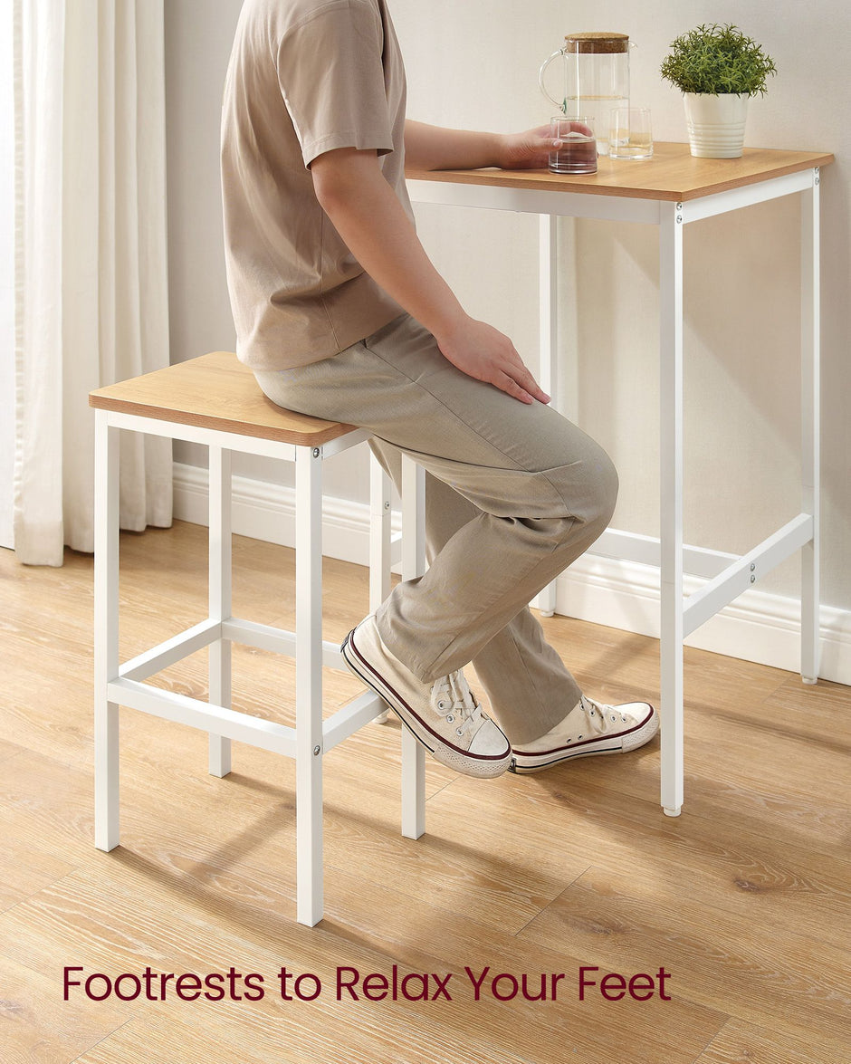 Square Bar Table Set – Wood – Golden Oak and Cloud White – Includes 2 Bar Stools