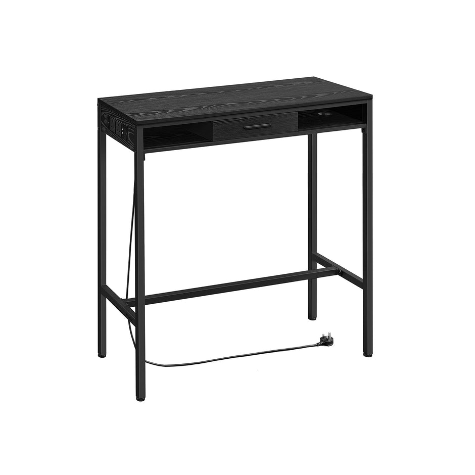 Pub Table – Wood – Ebony Black – With Charging Station and Movable Drawer