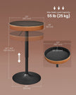 Height Adjustable Bar Table – Synthetic Leather – Ash Brown and Caramel Brown – Mid-Century Modern Design with Storage