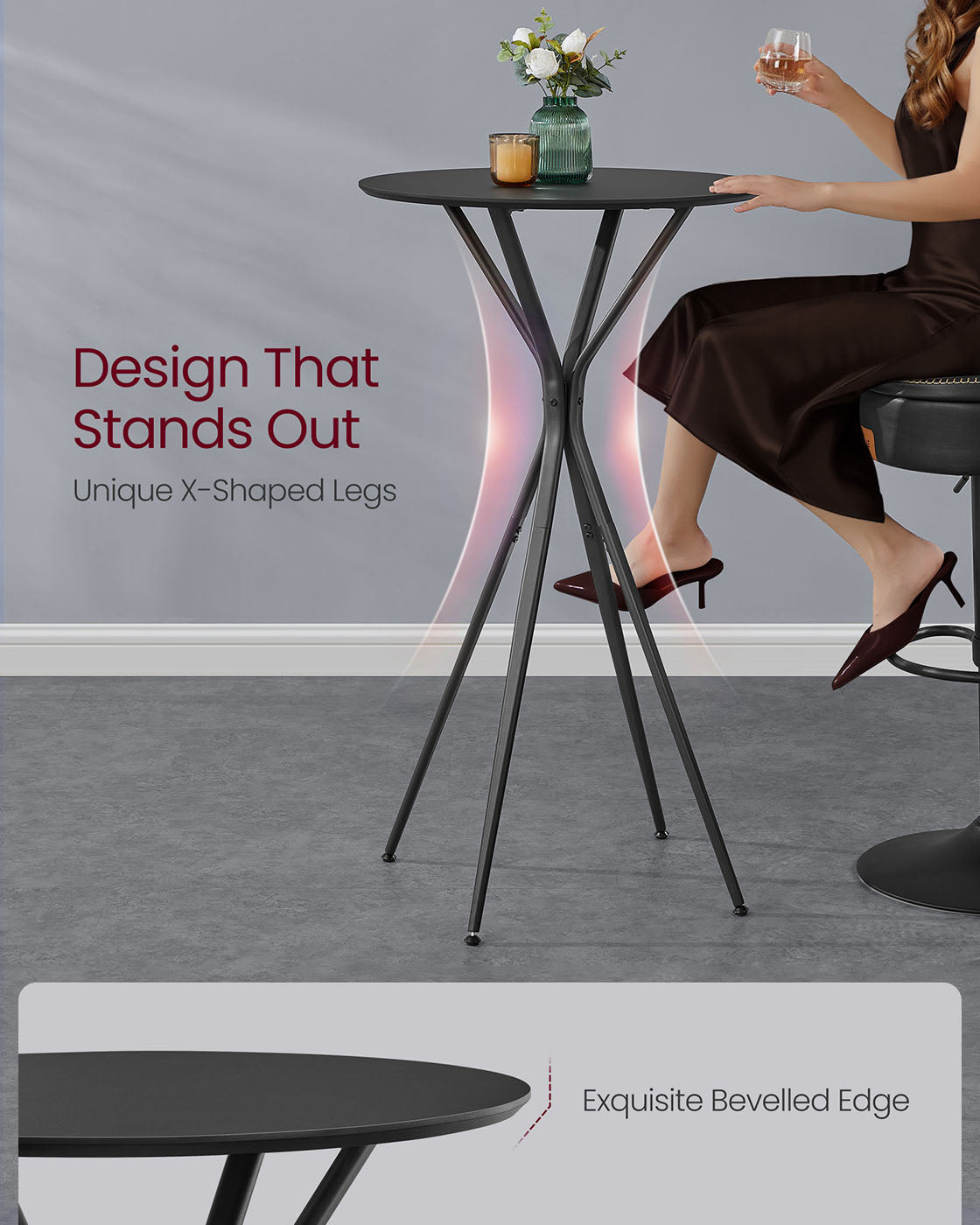 Round Cocktail Table – Metal – Ink Black and Matte Black – Modern Design
