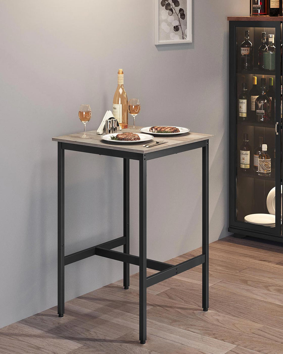 Tall Square Bar Table – Heavy-Duty Steel – Natural Wood – Industrial Style with Easy Assembly