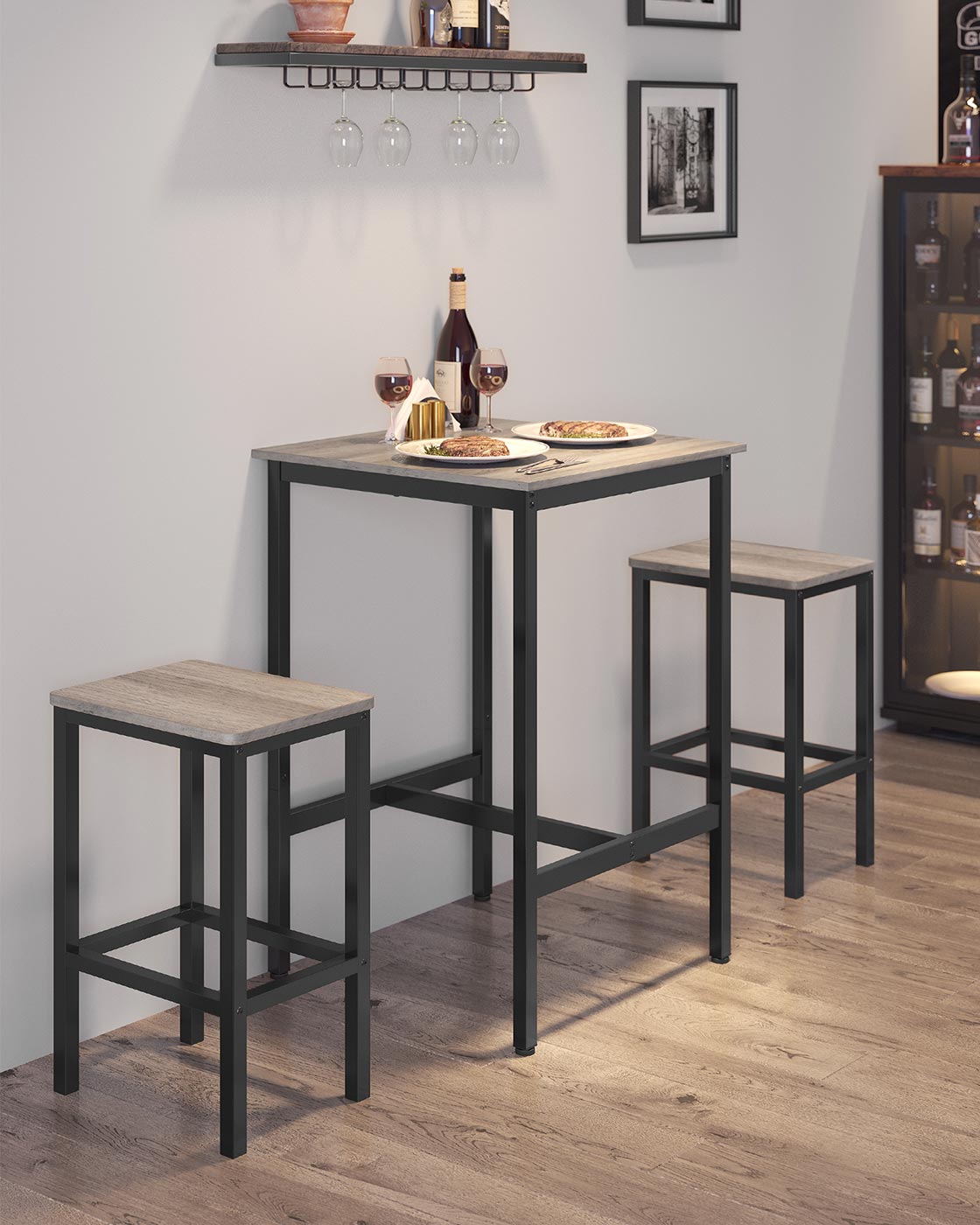 Tall Square Bar Table – Heavy-Duty Steel – Natural Wood – Industrial Style with Easy Assembly