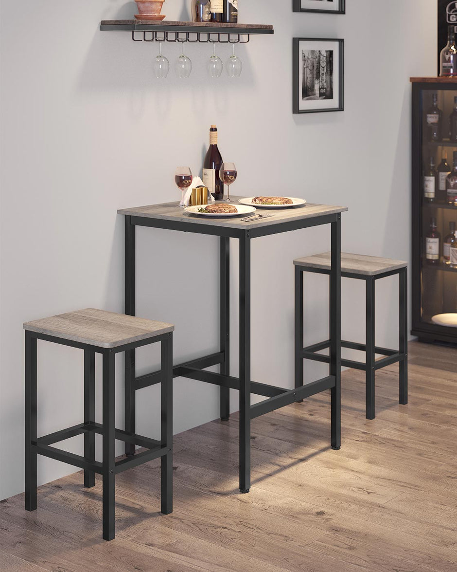 Tall Square Bar Table – Heavy-Duty Steel – Natural Wood – Industrial Style with Easy Assembly