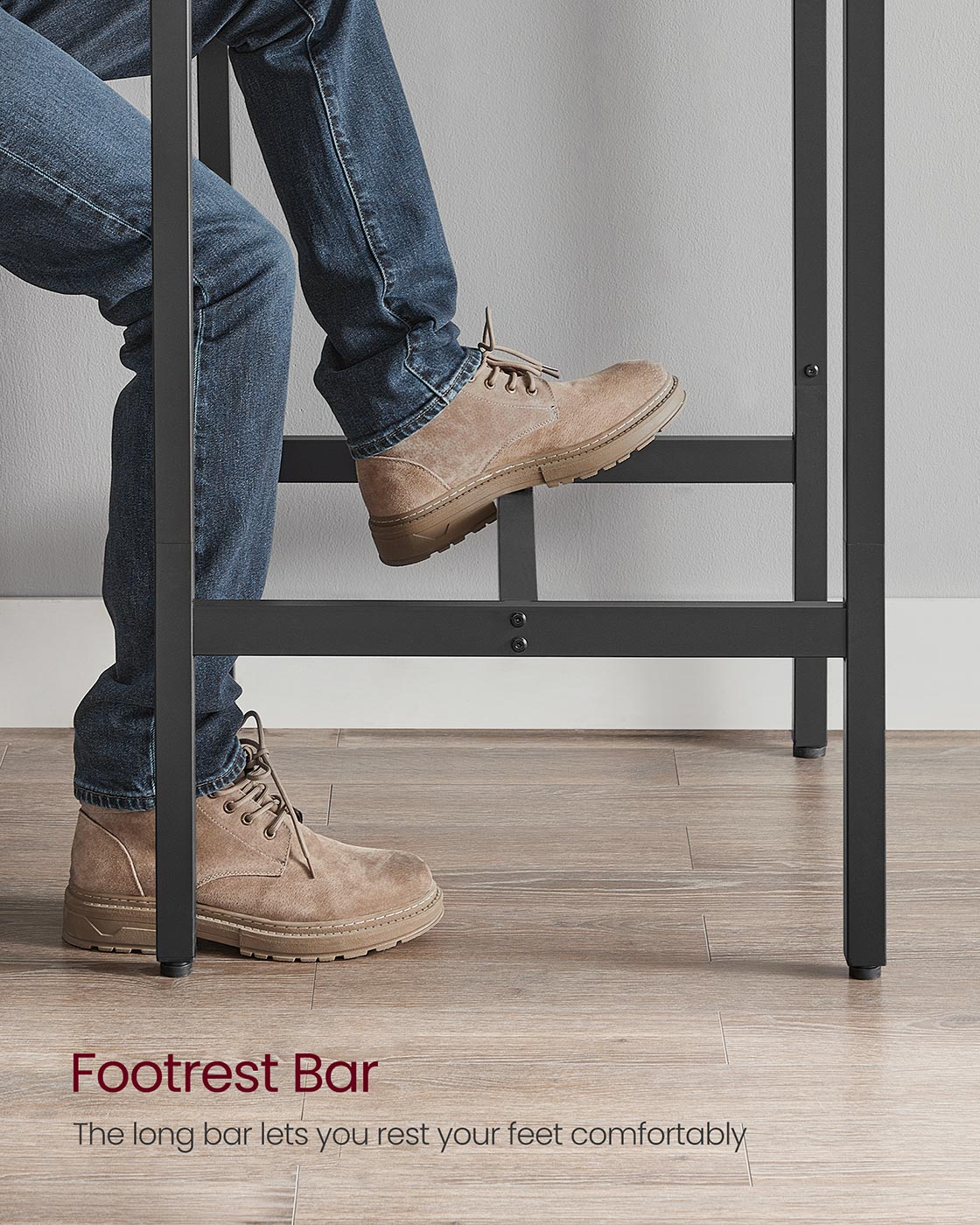 Tall Square Bar Table – Heavy-Duty Steel – Natural Wood – Industrial Style with Easy Assembly