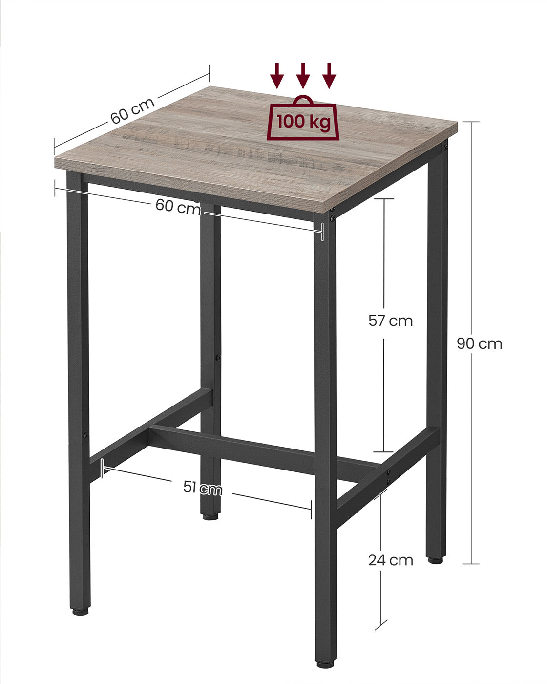 Tall Square Bar Table – Heavy-Duty Steel – Natural Wood – Industrial Style with Easy Assembly