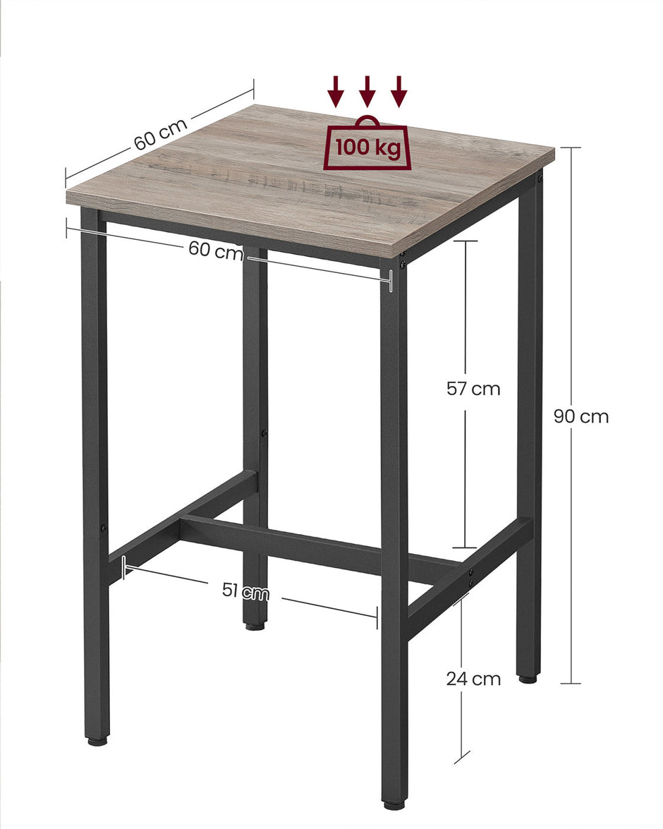 Tall Square Bar Table – Heavy-Duty Steel – Natural Wood – Industrial Style with Easy Assembly