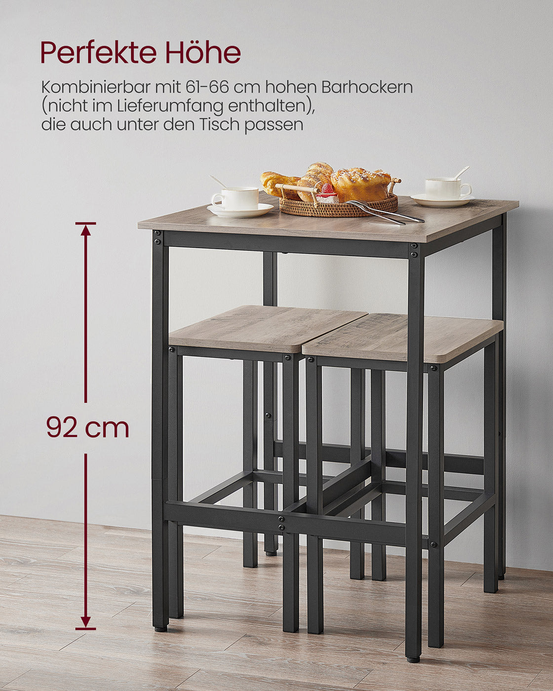 Tall Square Bar Table – Heavy-Duty Steel – Natural Wood – Industrial Style with Easy Assembly