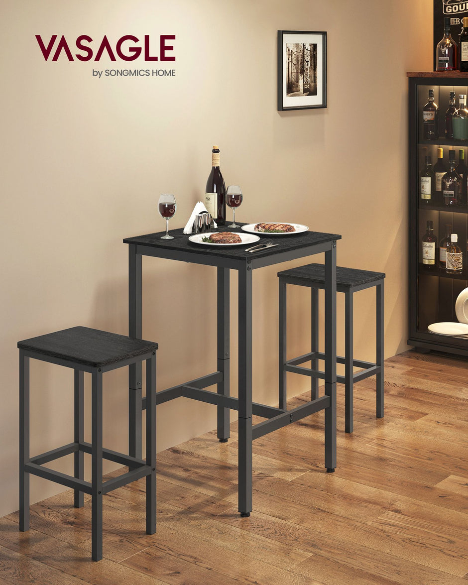 Breakfast Bar Table – Heavy-Duty Steel – Ebony Black – Square, Easy Assembly