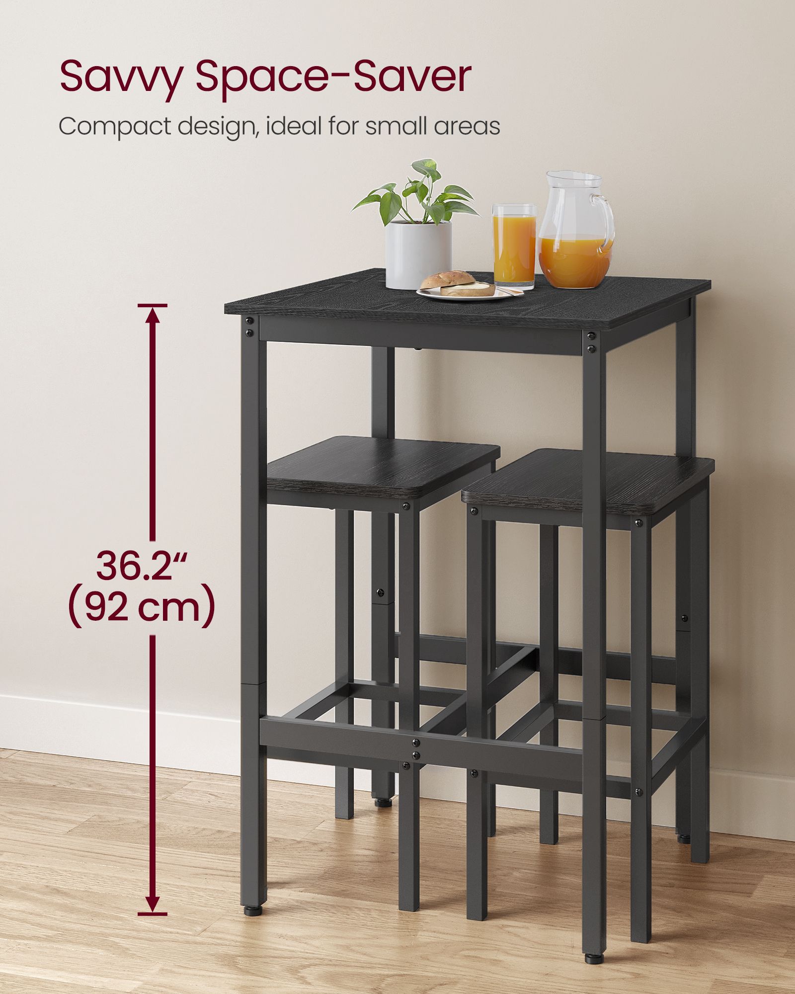 Breakfast Bar Table – Heavy-Duty Steel – Ebony Black – Square, Easy Assembly