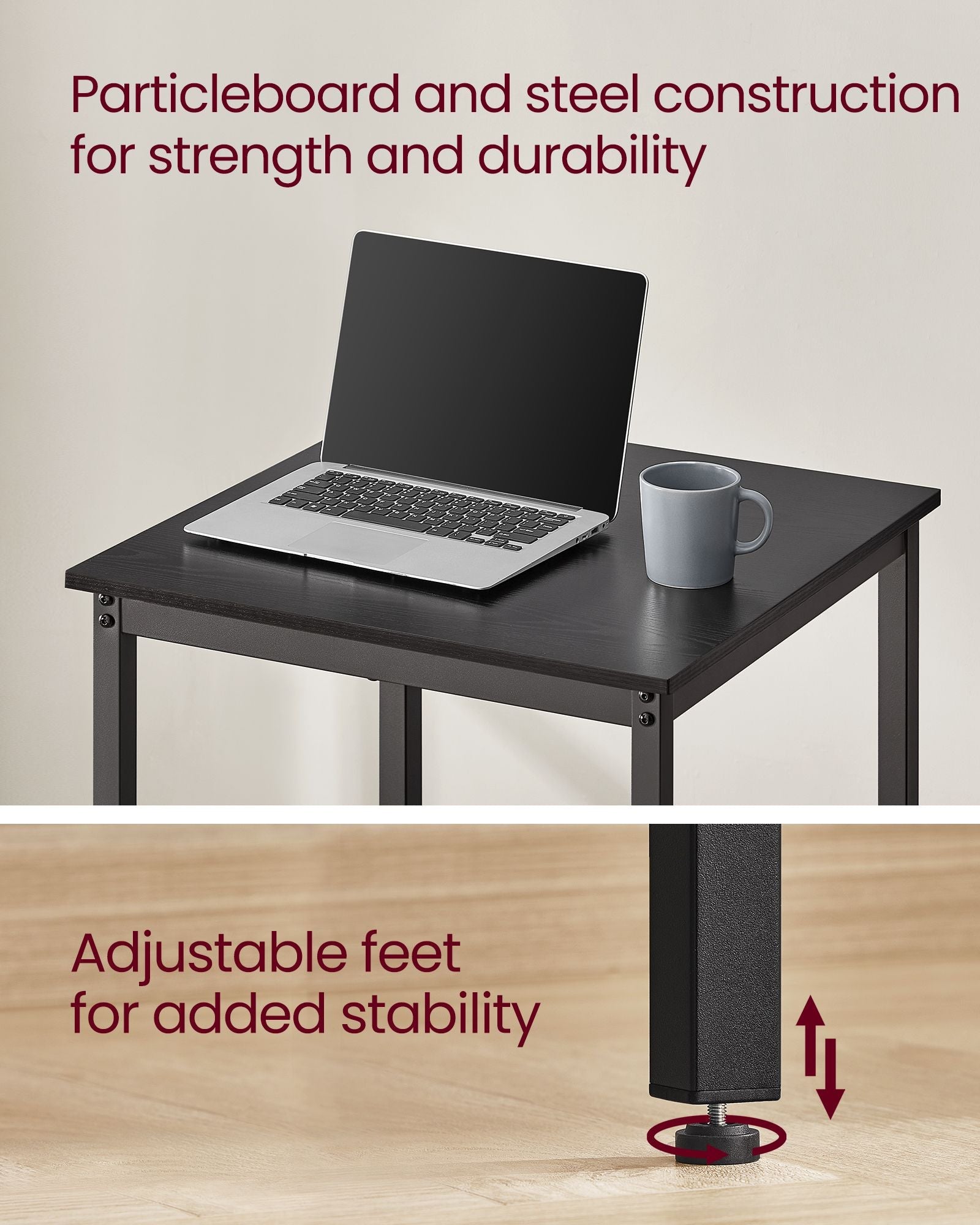 Breakfast Bar Table – Heavy-Duty Steel – Ebony Black – Square, Easy Assembly