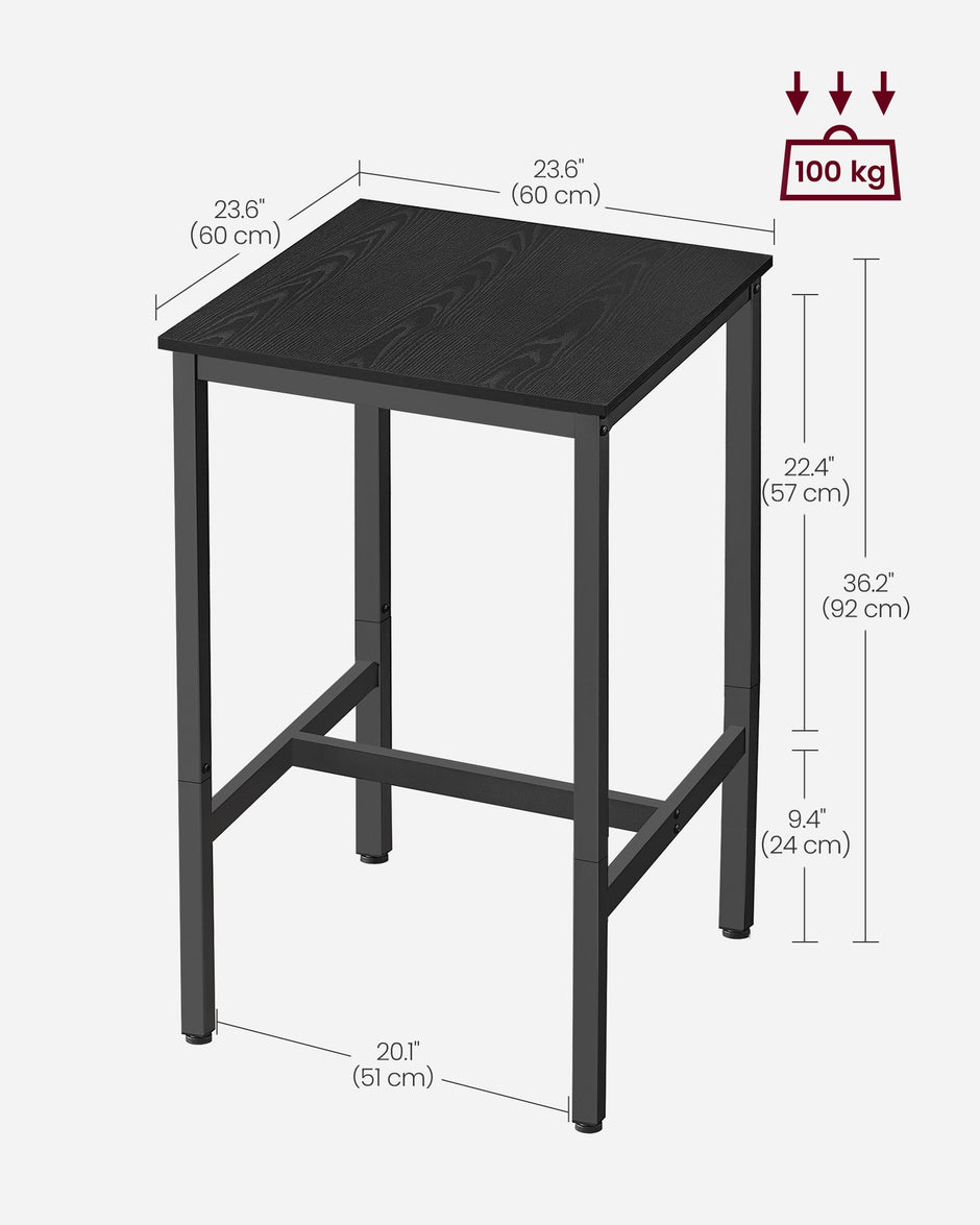 Breakfast Bar Table – Heavy-Duty Steel – Ebony Black – Square, Easy Assembly