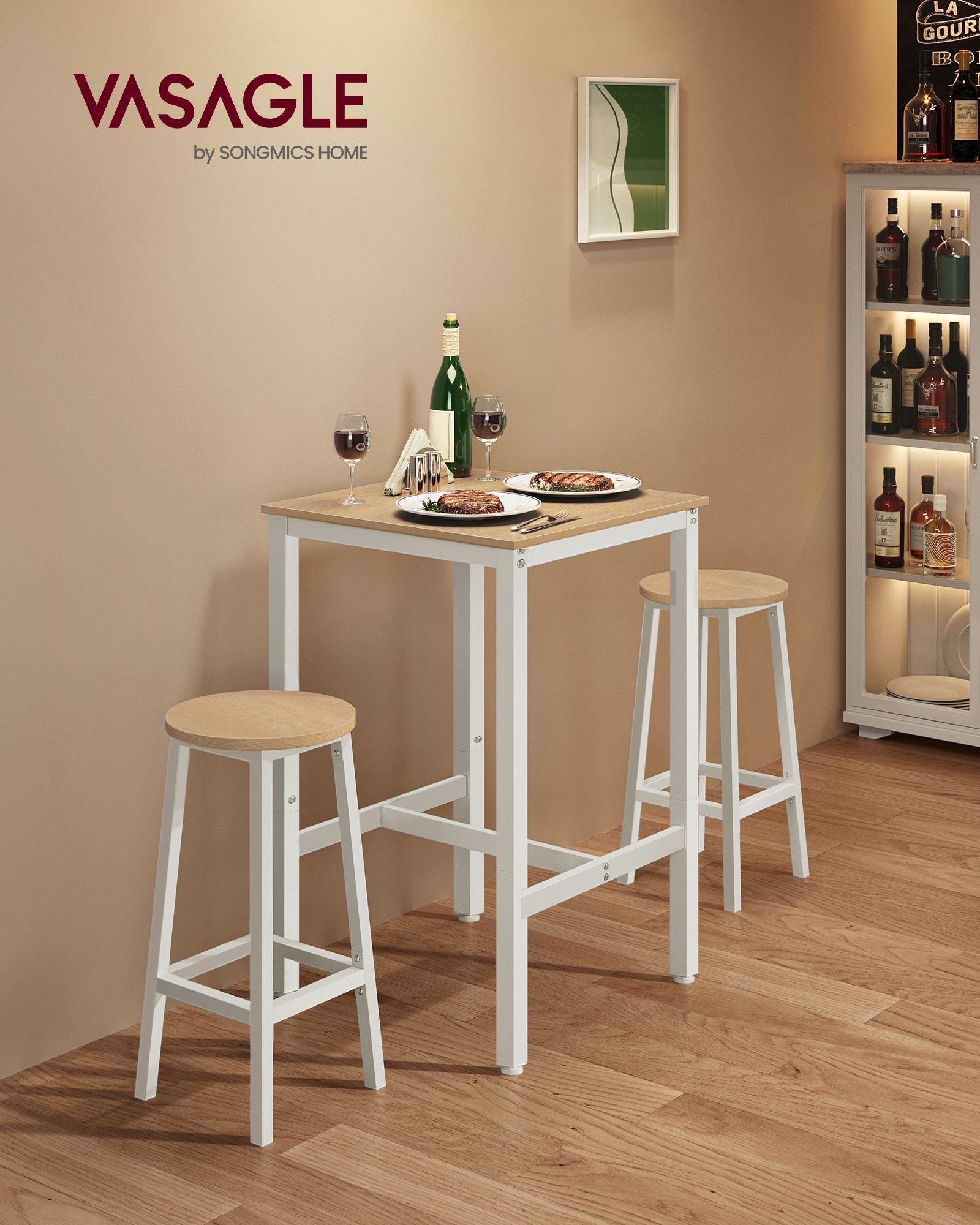 Breakfast Bar Table – Oak and White – Square – Heavy-Duty Steel Frame