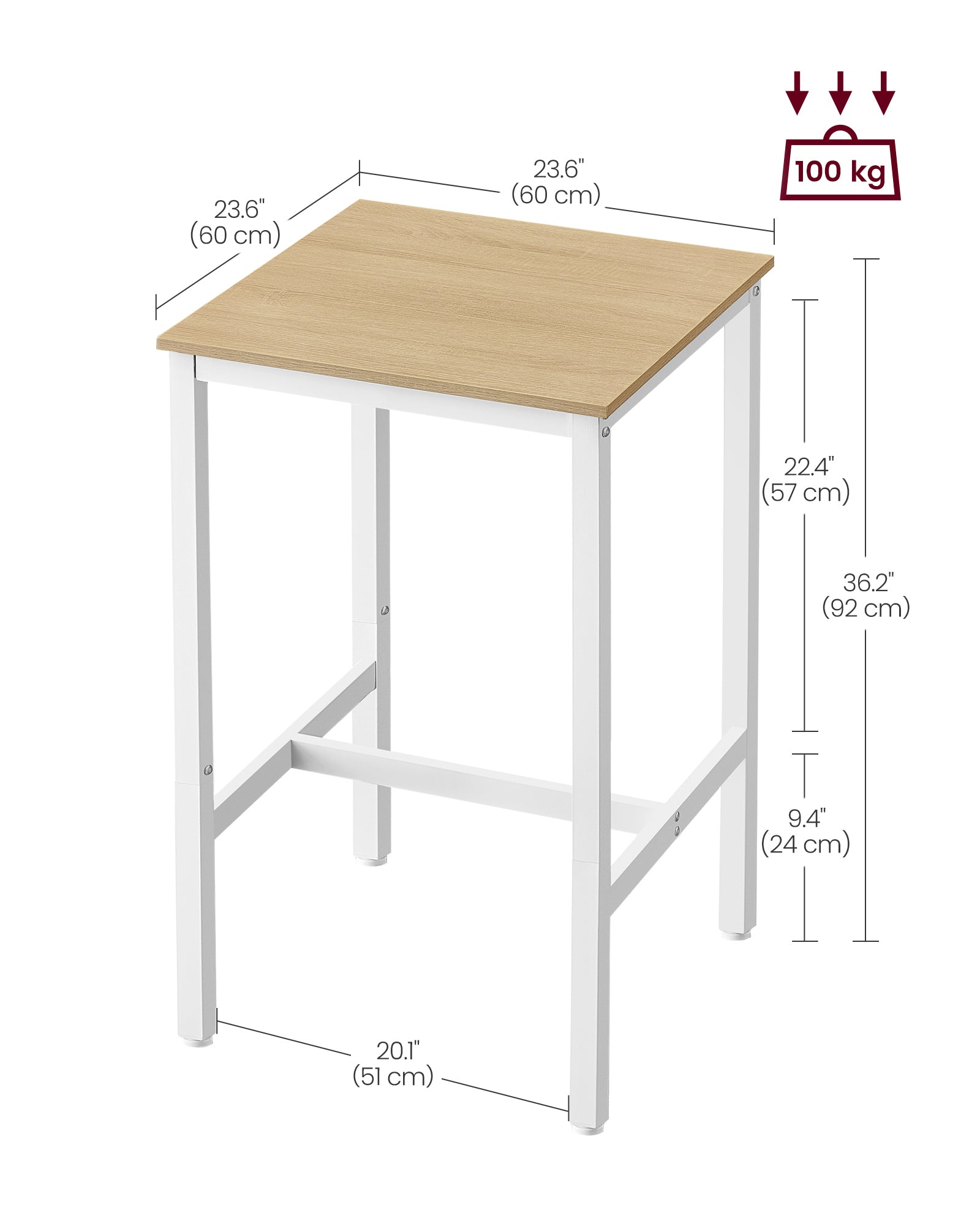 Breakfast Bar Table – Oak and White – Square – Heavy-Duty Steel Frame