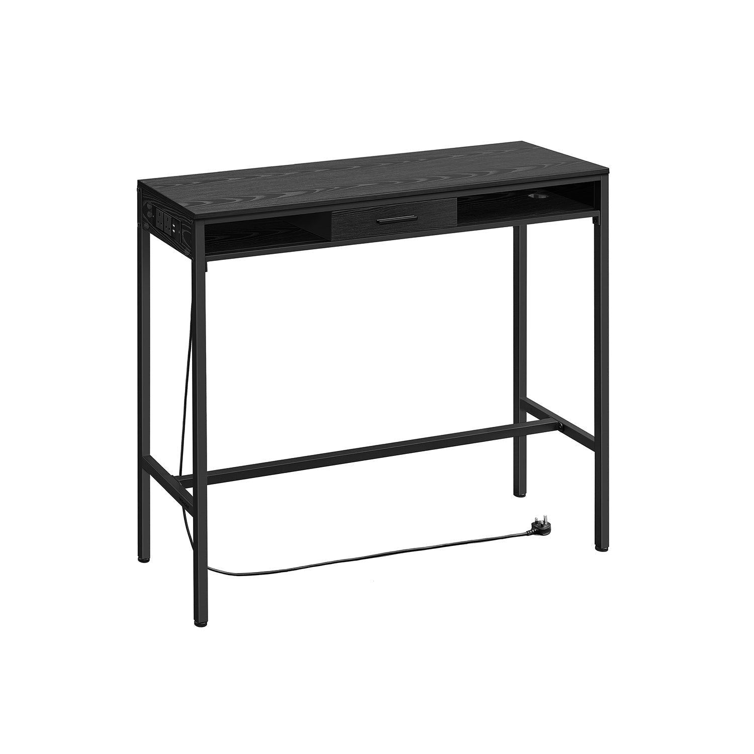 Pub Table – Wood – Ebony Black – With Charging Station and Movable Drawer