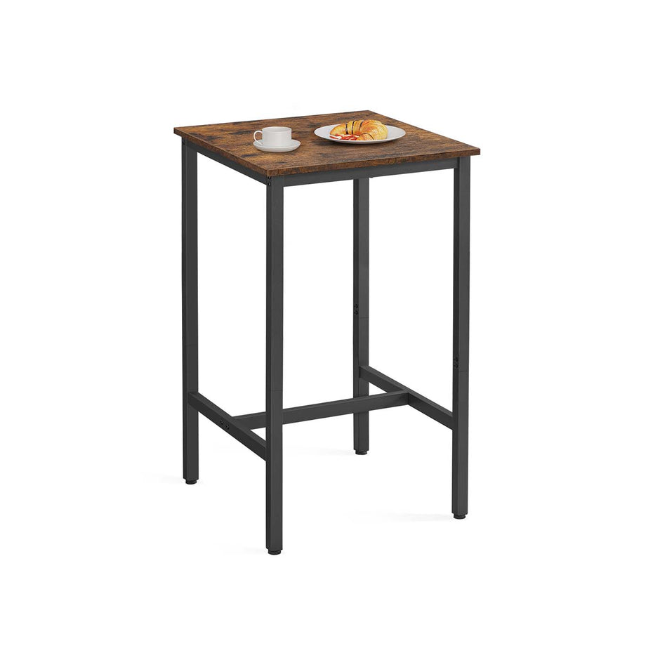 Square Tall Bar Table – Steel – Rustic Brown and Black – Heavy-Duty Frame, Easy Assembly