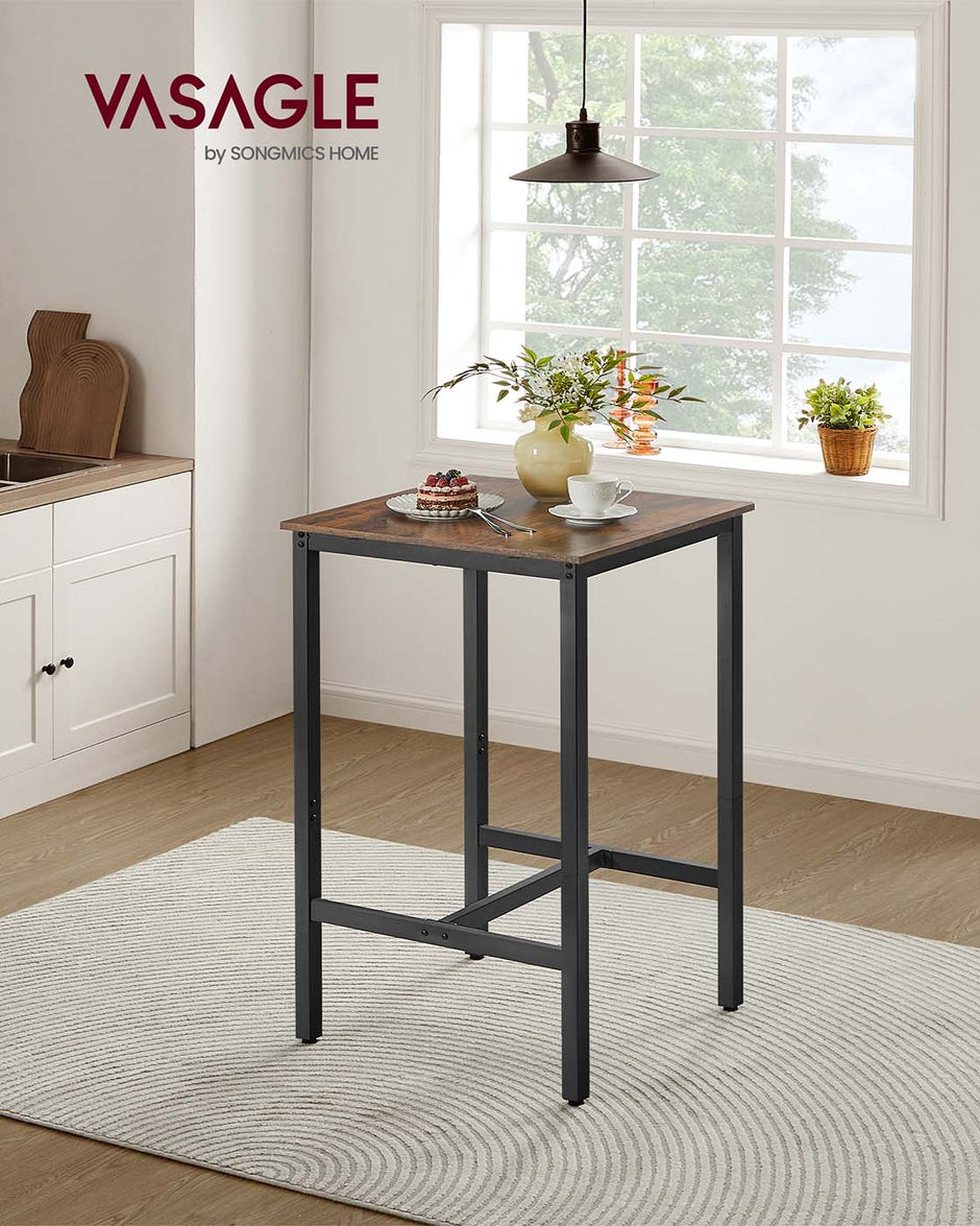 Square Tall Bar Table – Steel – Rustic Brown and Black – Heavy-Duty Frame, Easy Assembly