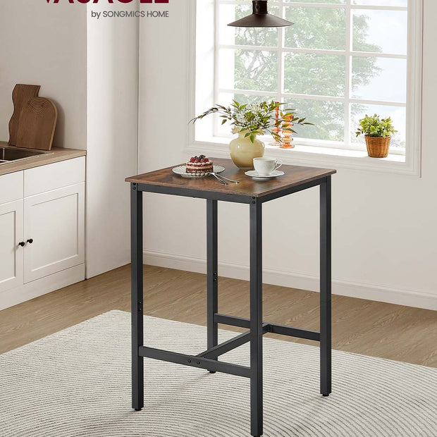 Square Tall Bar Table – Steel – Rustic Brown and Black – Heavy-Duty Frame, Easy Assembly