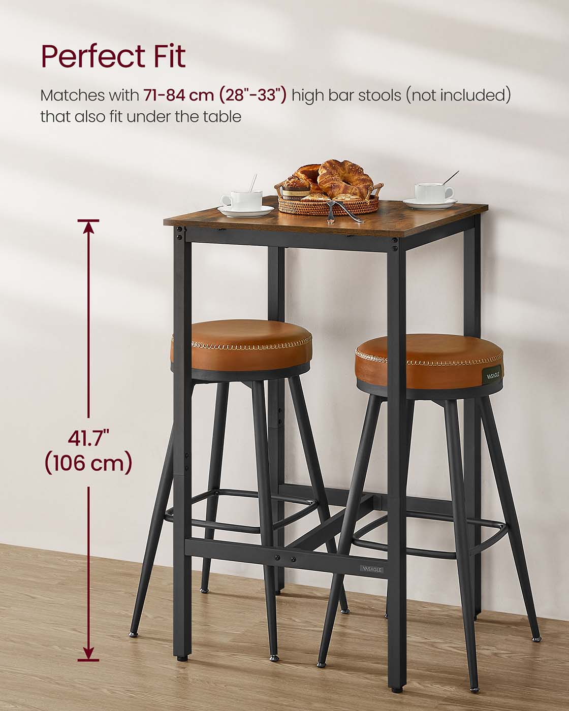 Square Tall Bar Table – Steel – Rustic Brown and Black – Heavy-Duty Frame, Easy Assembly