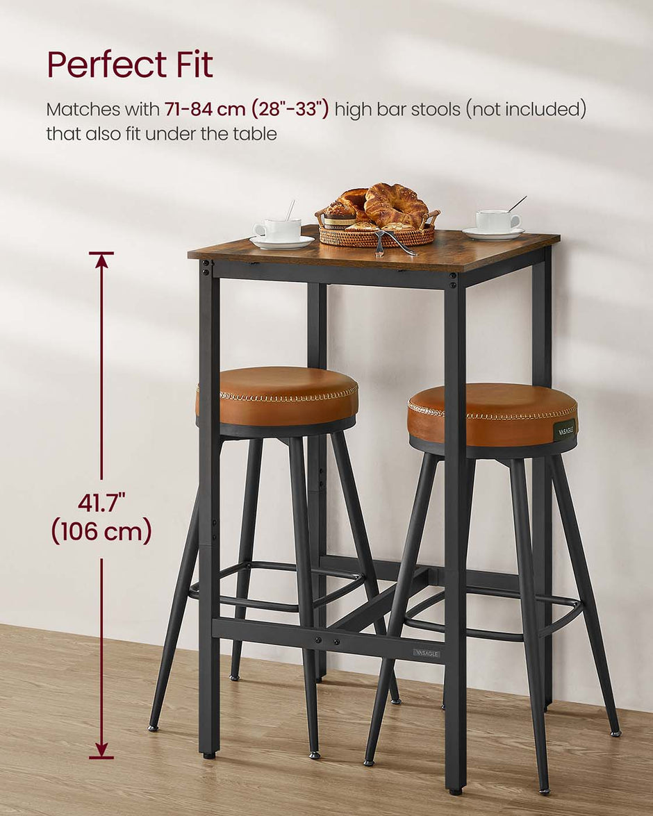 Square Tall Bar Table – Steel – Rustic Brown and Black – Heavy-Duty Frame, Easy Assembly