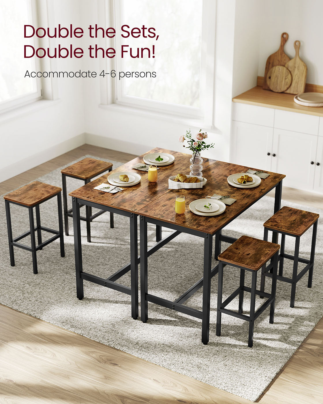 Bar Table Set – Wood – Rustic Brown – Includes 2 Bar Stools