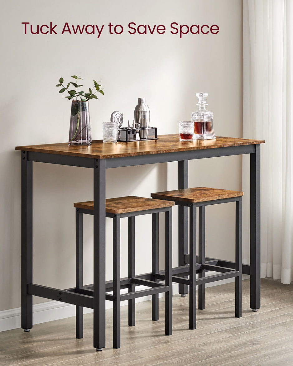 Bar Table Set – Wood – Rustic Brown – Includes 2 Bar Stools