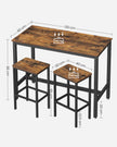 Bar Table Set – Wood – Rustic Brown – Includes 2 Bar Stools