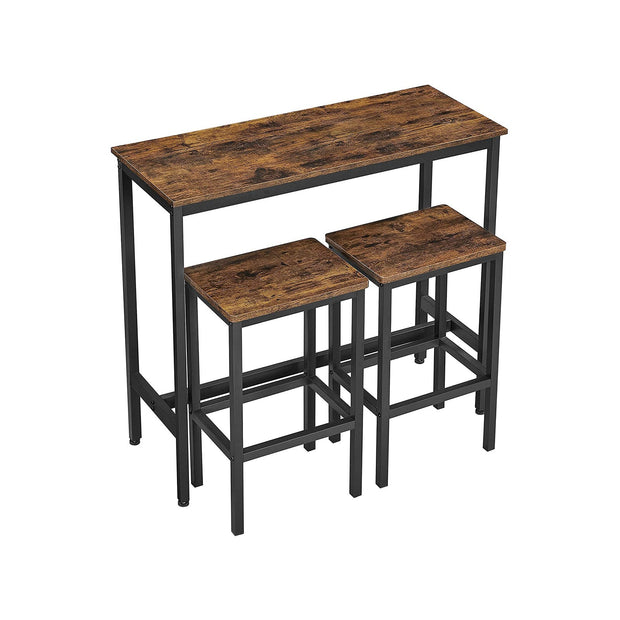 Bar Table Set – Steel – Rustic Brown and Black – Includes 2 Stools