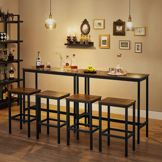 Bar Table Set – Steel – Rustic Brown and Black – Includes 2 Stools