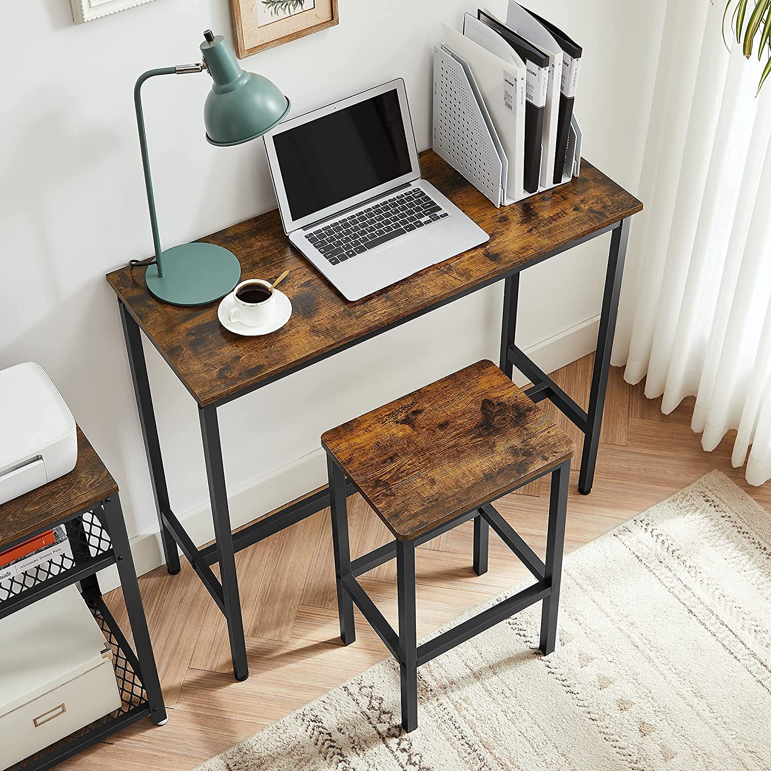 Bar Table Set – Steel – Rustic Brown and Black – Includes 2 Stools