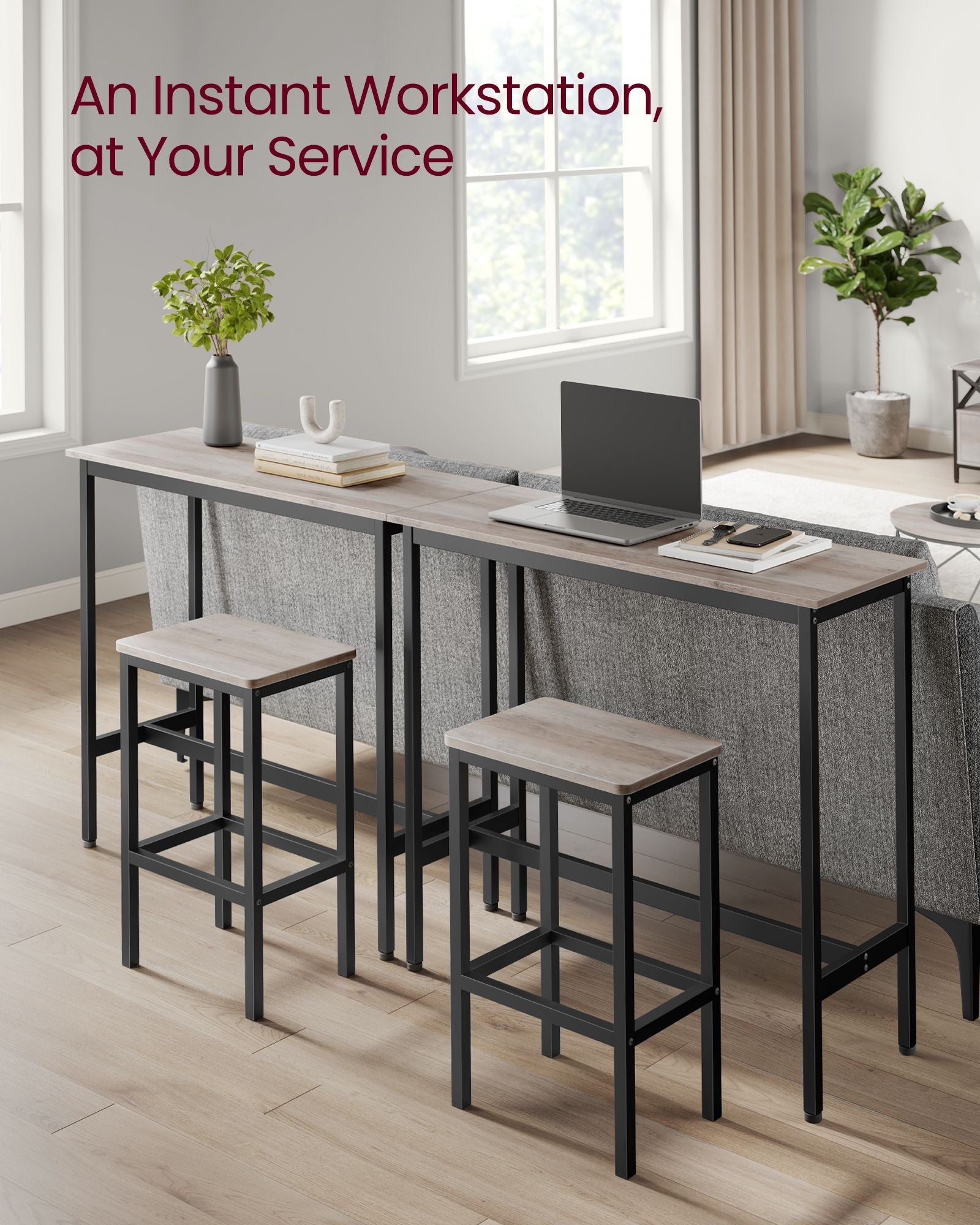 Dining Table Set – Steel Frame – Heather Greige and Ink Black – Includes Bar Table and Stools Set of 2