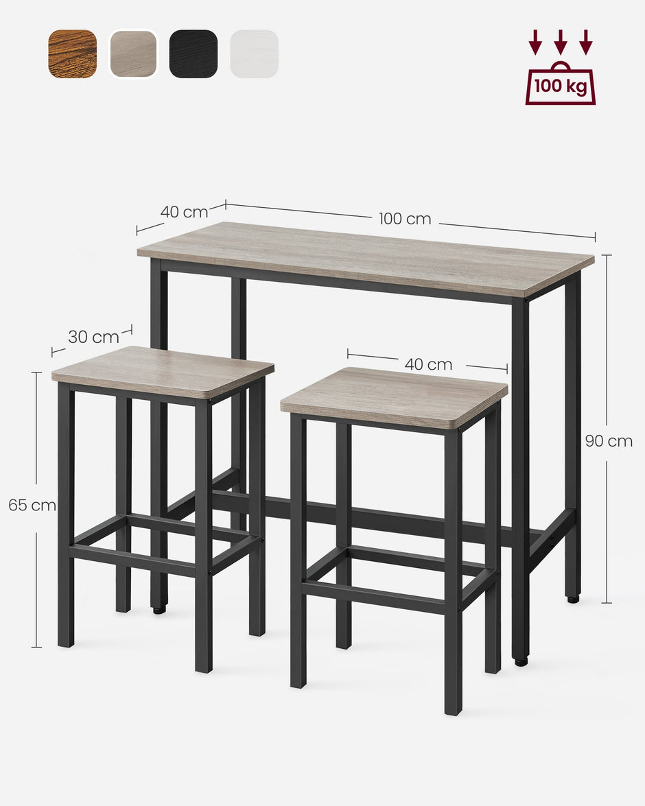 Dining Table Set – Steel Frame – Heather Greige and Ink Black – Includes Bar Table and Stools Set of 2