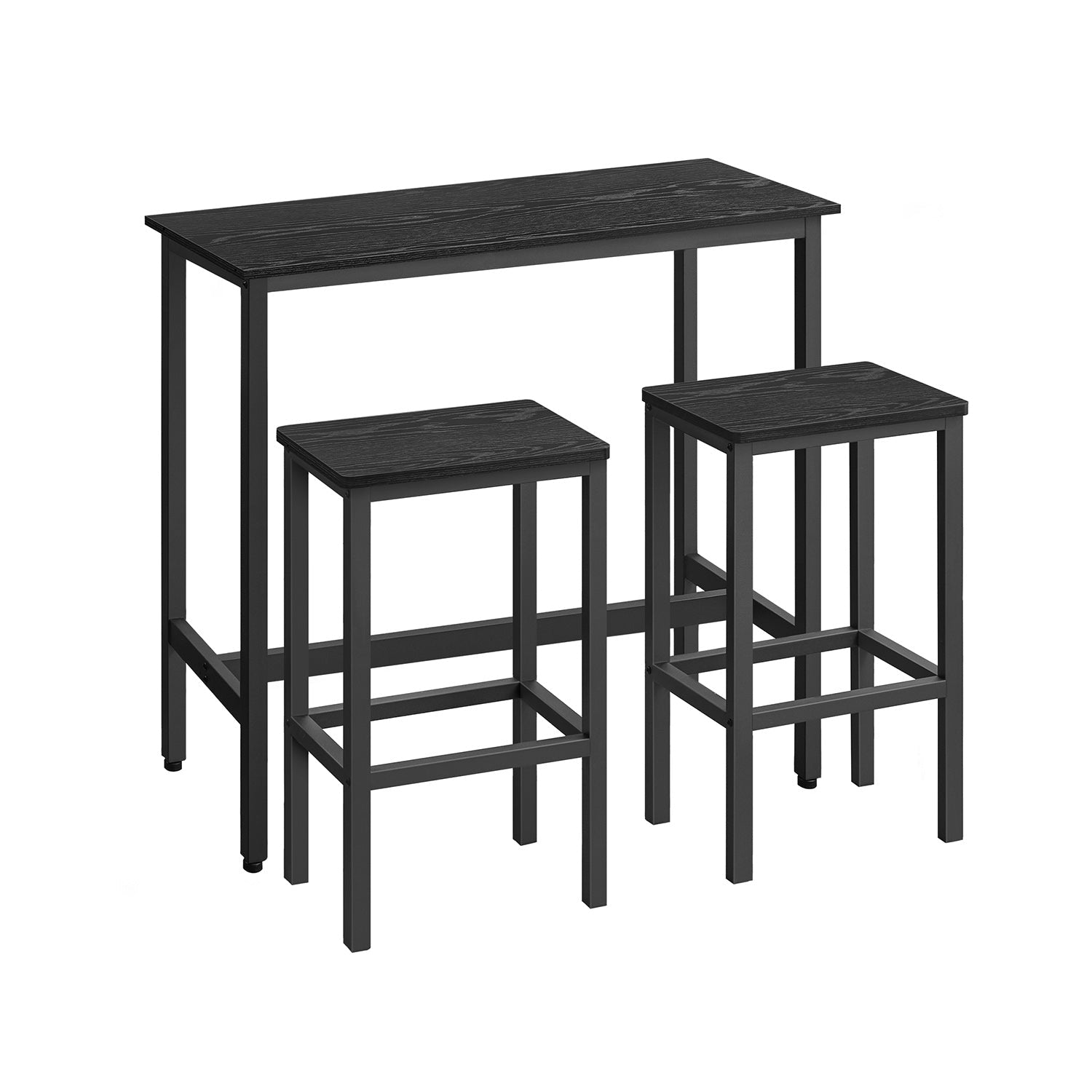 Dining Table Set – Steel Frame – Ebony Black and Rustic Brown – Includes Bar Table and 2 Stools