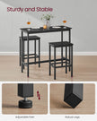 Dining Table Set – Steel Frame – Ebony Black and Rustic Brown – Includes Bar Table and 2 Stools