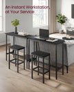 Dining Table Set – Steel Frame – Ebony Black and Rustic Brown – Includes Bar Table and 2 Stools