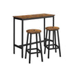 Bar Table Set – Industrial Steel Frame – Rustic Brown and Black – Includes Two Bar Stools