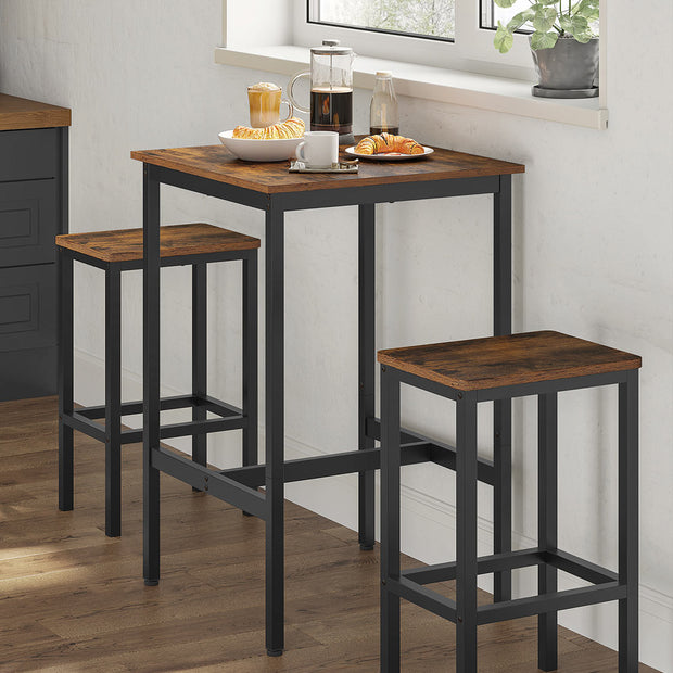 Bar Table – Steel Frame – Rustic Brown and Black – Square, Easy Assembly, Industrial Style