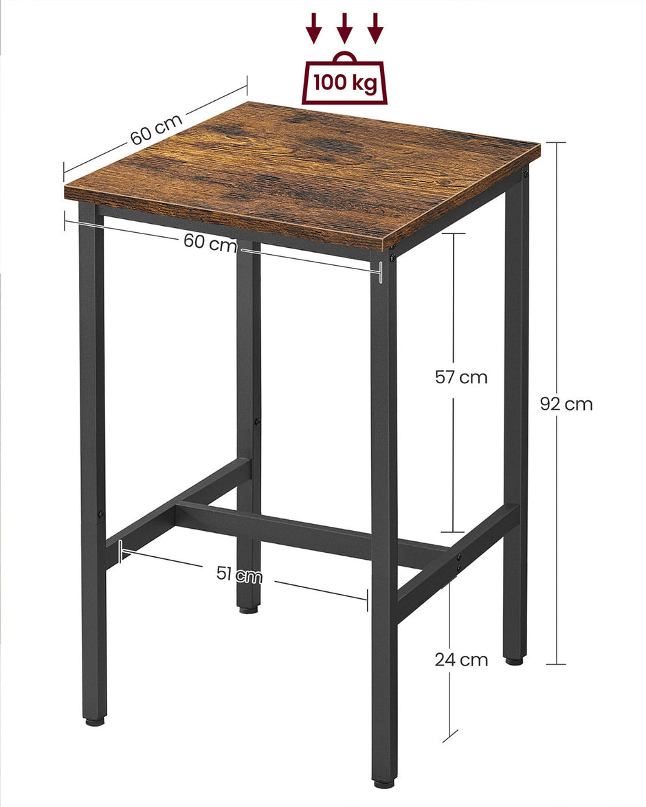 Bar Table – Steel Frame – Rustic Brown and Black – Square, Easy Assembly, Industrial Style