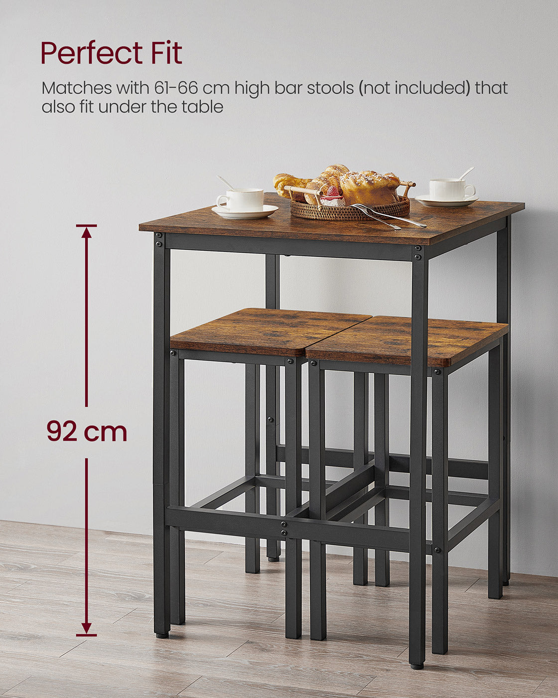 Bar Table – Steel Frame – Rustic Brown and Black – Square, Easy Assembly, Industrial Style