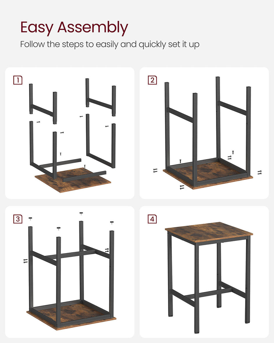 Bar Table – Steel Frame – Rustic Brown and Black – Square, Easy Assembly, Industrial Style