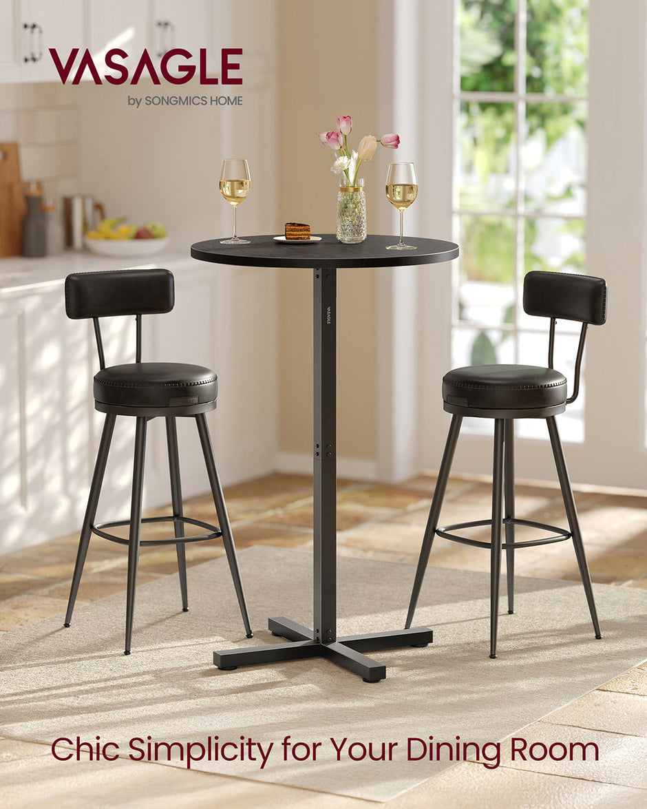Bar Table – Metal – Ebony Black – Easy Assembly with Cross Base