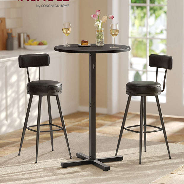 Bar Table – Metal – Ebony Black – Easy Assembly with Cross Base