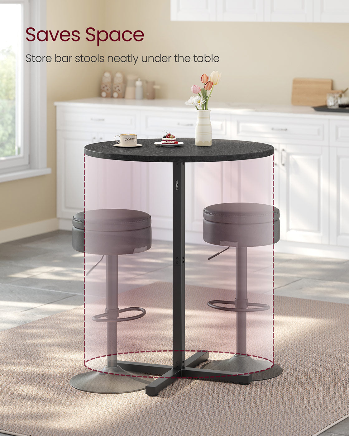 Bar Table – Metal – Ebony Black – Easy Assembly with Cross Base
