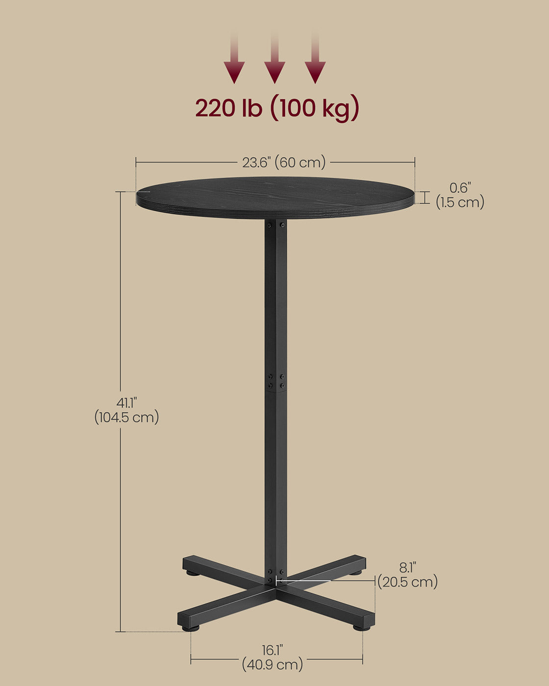 Bar Table – Metal – Ebony Black – Easy Assembly with Cross Base