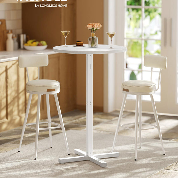 Bar Table – Metal – Snow White – High Dining, Cross Base, Easy to Assemble, Seats 2-3 People