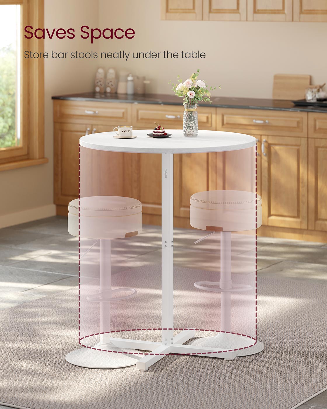 Bar Table – Metal – Snow White – High Dining, Cross Base, Easy to Assemble, Seats 2-3 People