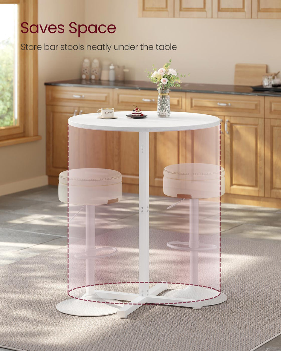 Bar Table – Metal – Snow White – High Dining, Cross Base, Easy to Assemble, Seats 2-3 People