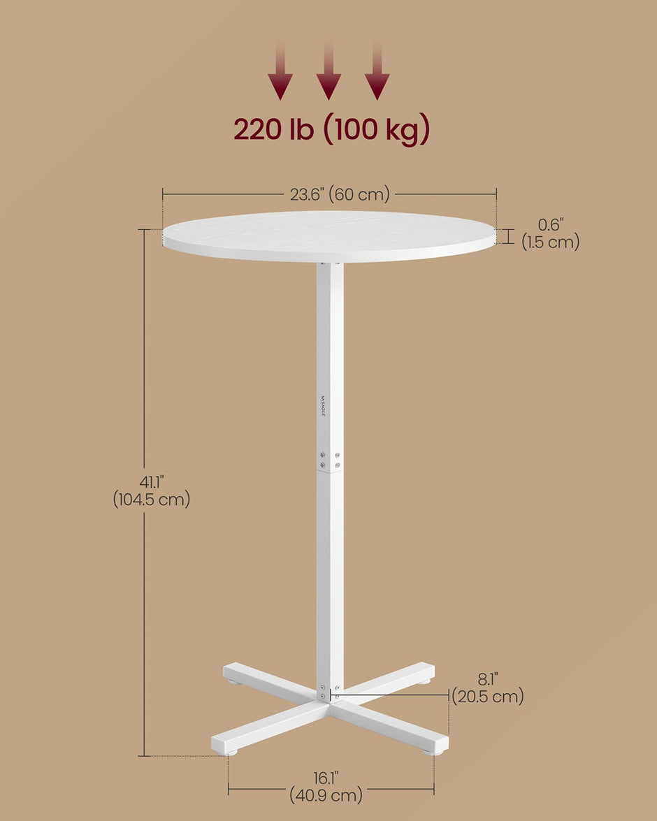 Bar Table – Metal – Snow White – High Dining, Cross Base, Easy to Assemble, Seats 2-3 People