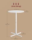 Bar Table – Metal – Snow White – High Dining, Cross Base, Easy to Assemble, Seats 2-3 People