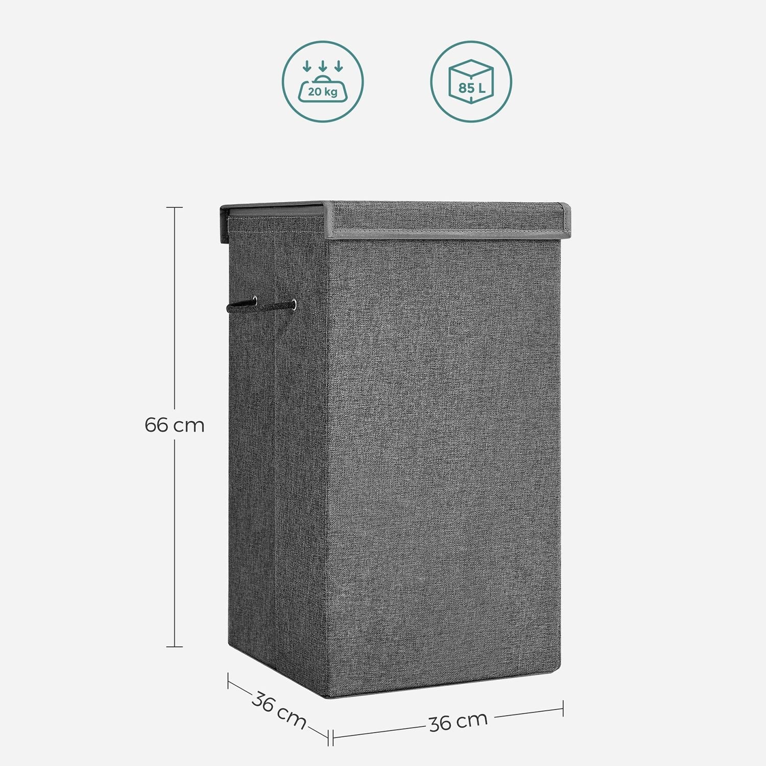 Laundry Basket – Linen-Look Fabric – Dark Grey – 85L Capacity with Magnetic Lid and Removable Liner Bag